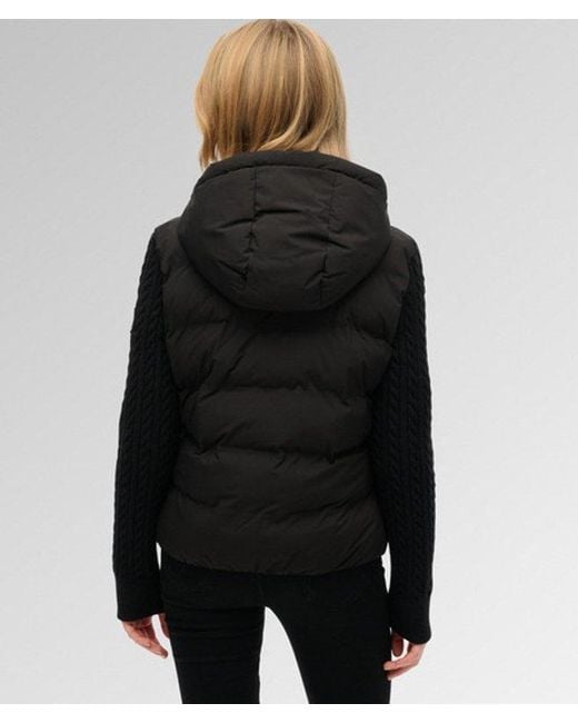 Superdry Black & Co Cable Knit Sleeve Hybrid Jacket