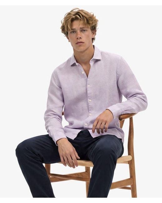 Superdry Purple & Co Riviera Long Sleeve Linen Shirt for men