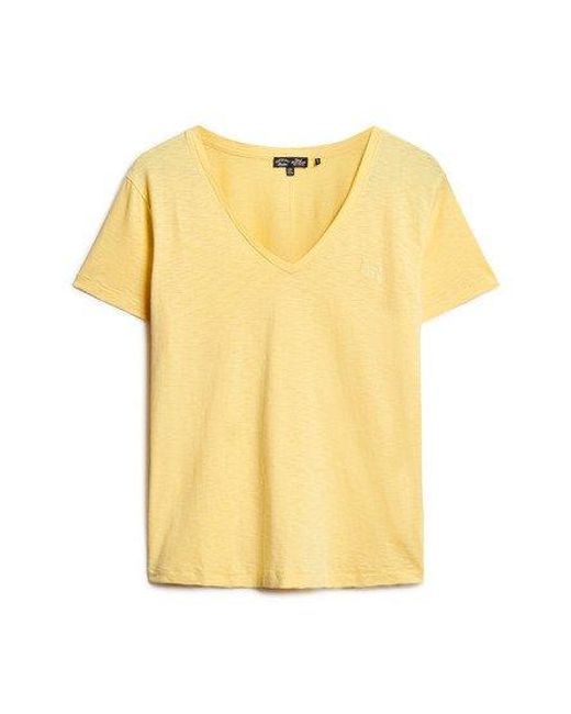 Superdry Yellow Classic Logo Embroidered Slub V-neck T-shirt