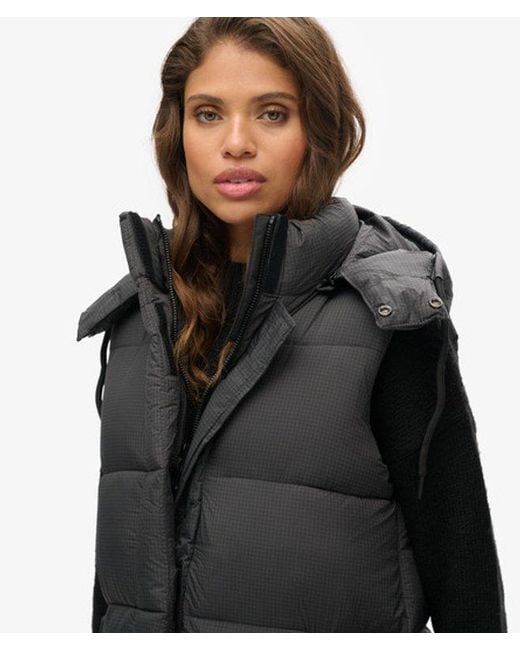 Superdry Black & Co Classic Logo Patch Hooded Ripstop Long Gilet