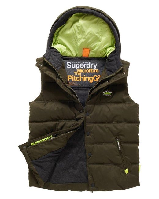 Superdry Hooded Microfibre Pitching Gilet Green for Men | Lyst