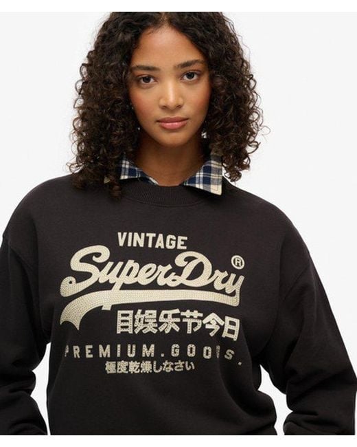 Superdry Black & Co Embellished Vintage Logo Loose Crew Sweatshirt