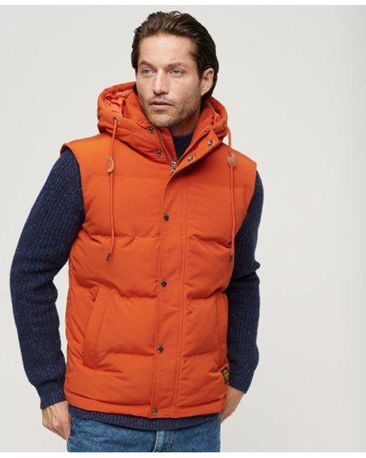 Superdry Orange Everest Hooded Puffer Gilet for men