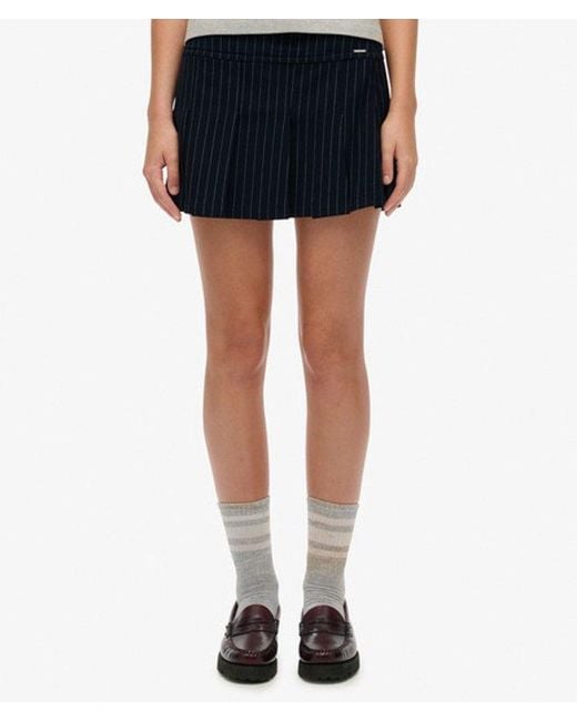 Superdry Blue & Co Pinstripe Pleat Mini Skirt