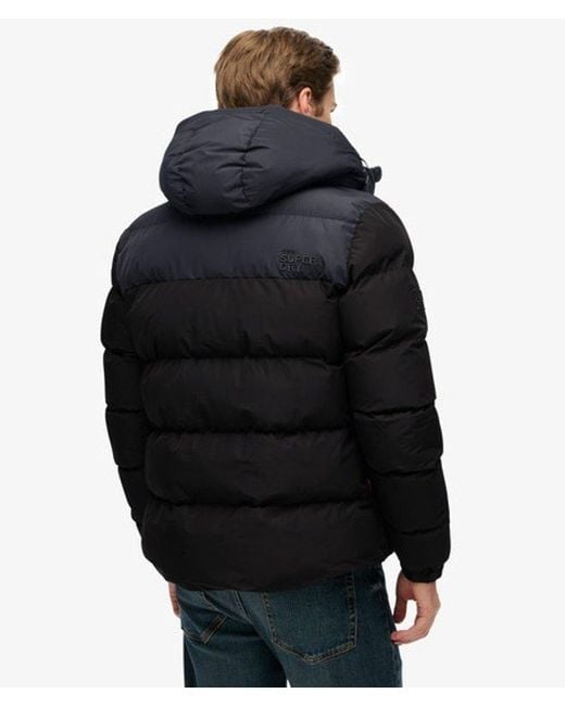 Superdry Black Colourblock Hooded Puffer Jacket for men