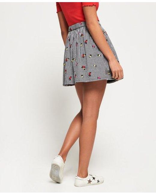 Superdry Gray Jaime Broderie Skirt Mono Gingham