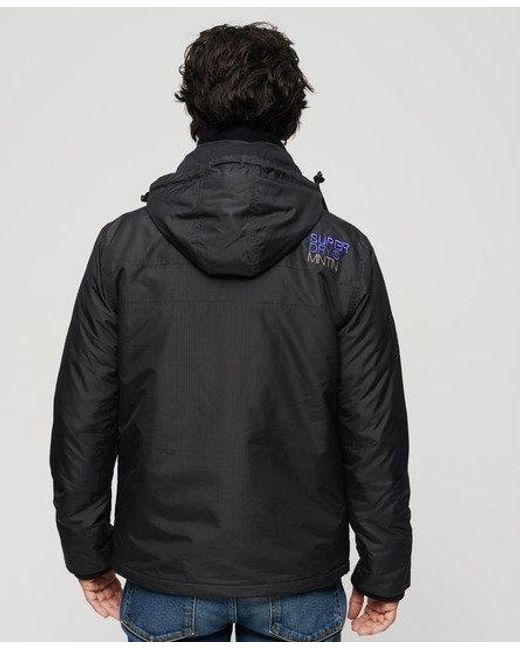 Superdry Black Classic Embroidered Logo Hooded Mountain Sd Windbreaker Jacket for men