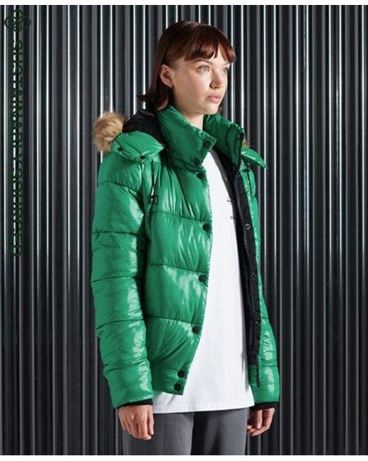 Superdry High Shine Toya Bomber Jacket in Green - Lyst