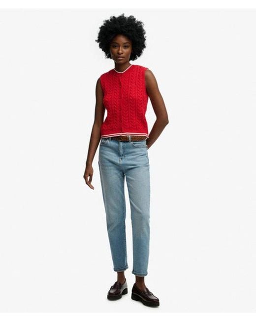 Superdry Red & Co Cable Button Down Tank Top