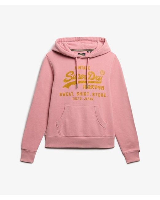 Superdry Pink Embellished Vintage Logo Relaxed Hoodie
