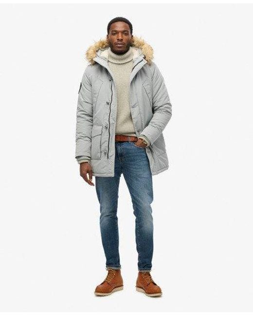 Superdry Gray Hooded Everest Faux Fur Parka for men