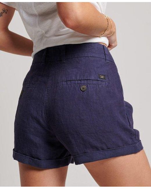 Superdry Blue Overdyed Linen Shorts