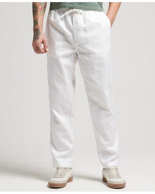 Superdry Studios Linen Joggers in White 