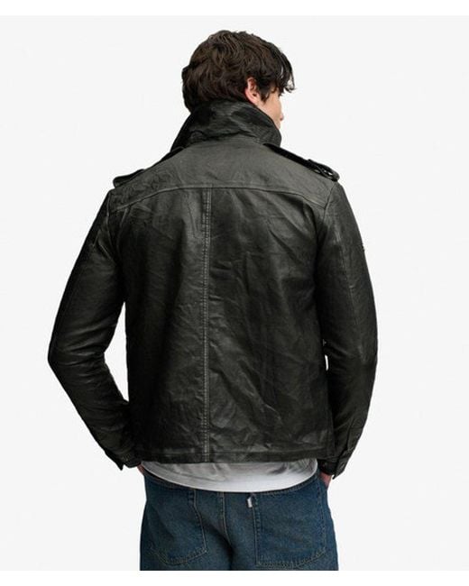 Superdry Black Brad Faux Leather Military Jacket for men