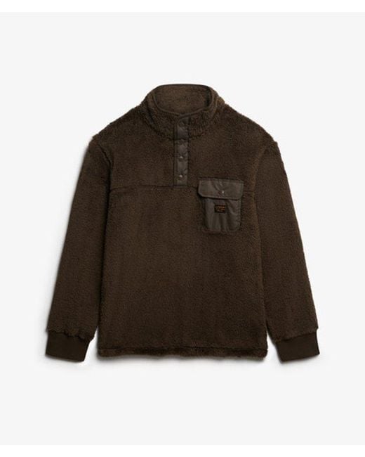 Superdry Brown & Co High Pile Fleece Henley Jumper for men