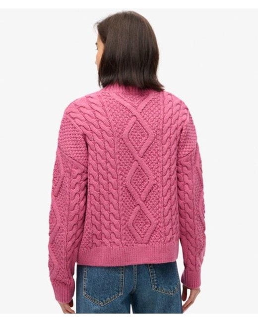 Superdry Red & Co Aran Cable Knit Polo Jumper
