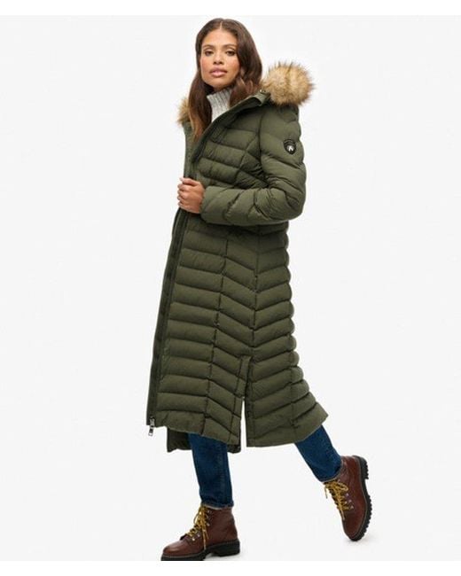 Superdry Green Fuji Faux Fur Hooded Longline