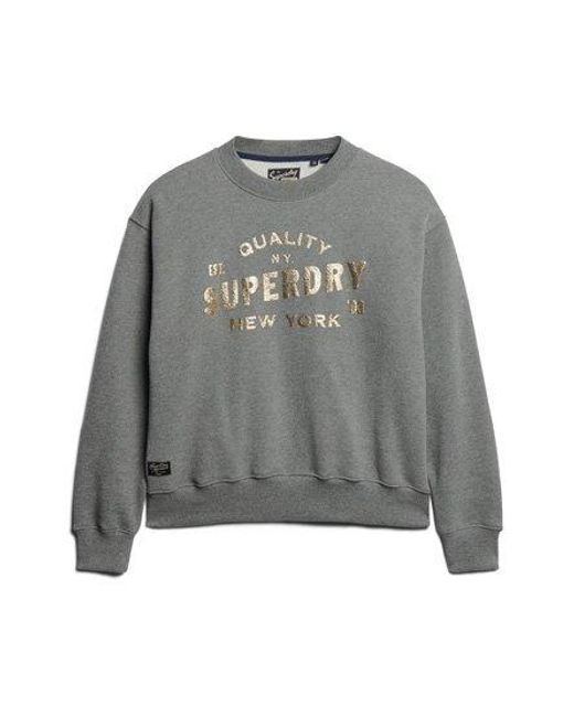 Superdry Gray Luxe Metallic Logo Sweatshirt