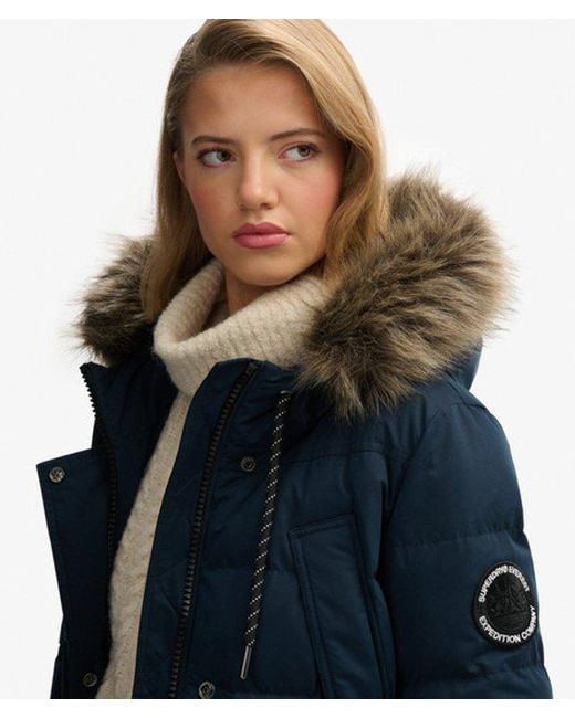 Superdry Blue & Co Everest Microfibre Mid Faux Fur Puffer Jacket