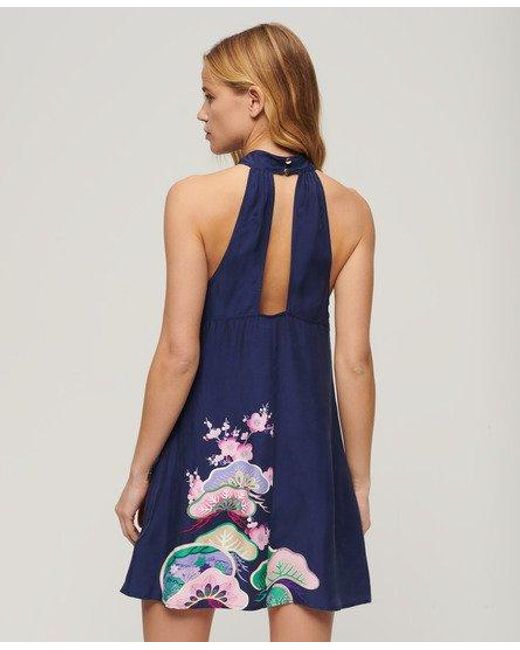 Superdry Blue Sleeveless Printed Mini Dress