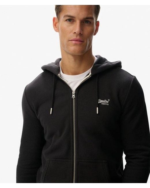Superdry Black Essential Logo Zip Hoodie Half Brushed for men