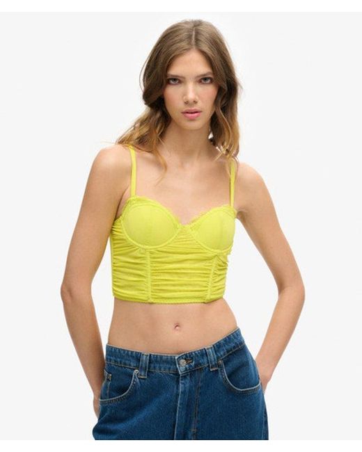 Superdry Green & Co Ruched Mesh Crop Corset Top