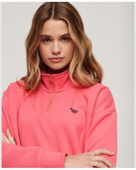 Superdry Pink Vintage Logo Embroidered Half Zip Sweatshirt