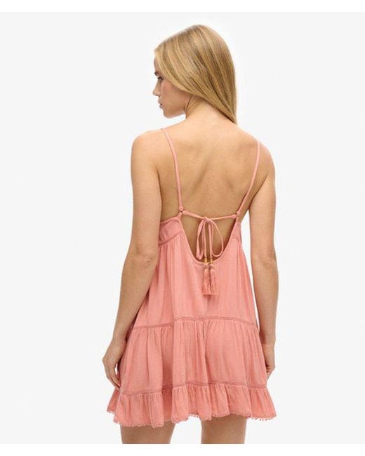 Superdry Pink Tiered Mini Beach Cami Dress