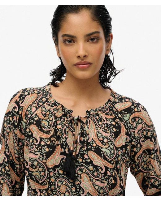 Superdry Black & Co Printed Long Sleeve Blouse