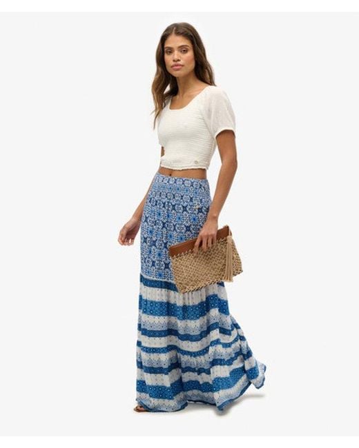 Superdry Blue Printed Maxi Skirt
