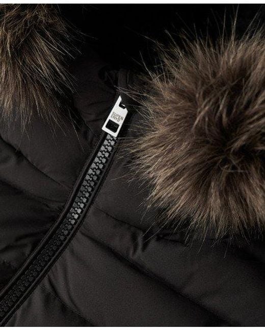 Superdry Black Fuji Faux Fur Hooded Padded Jacket