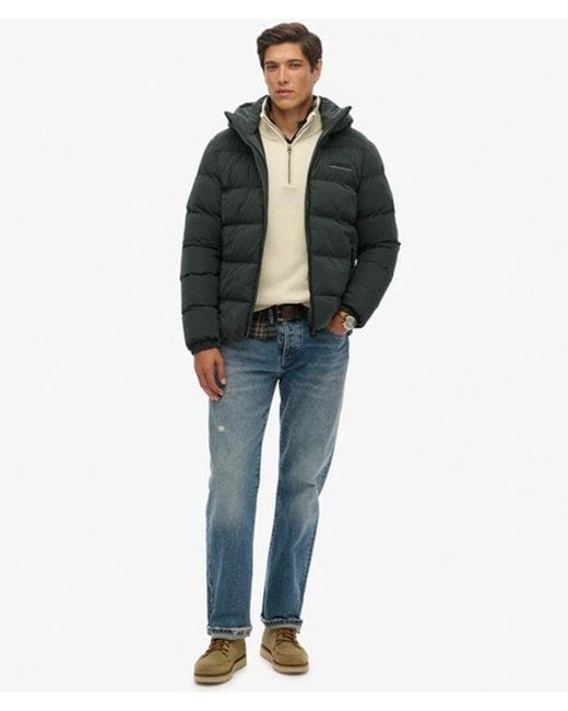 Superdry Green Hooded Microfibre Sport Puffer Jacket for men