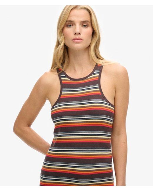 Superdry Brown Cotton Vintage Stripe Racer Dress
