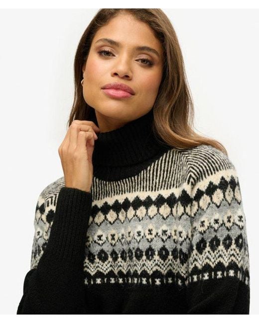 Superdry Black & Co Fairisle Pattern Roll Neck Jumper