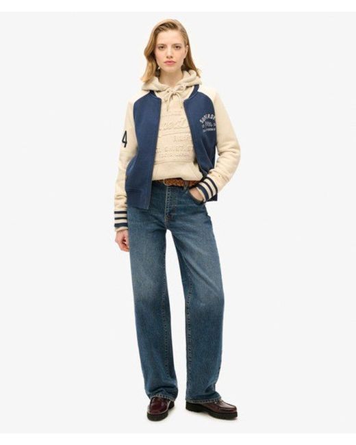 Superdry Blue & Co College Script Graphic Jersey Bomber Jacket