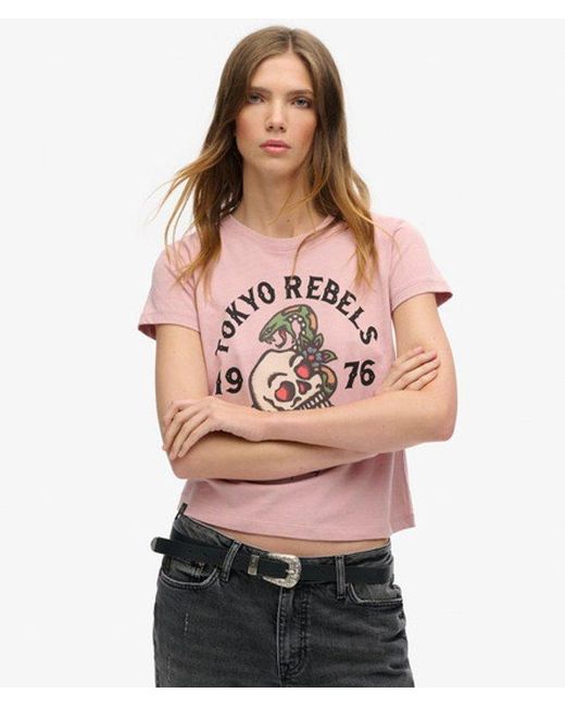 Superdry Pink & Co Tattoo Graphic 90s Fit T-shirt