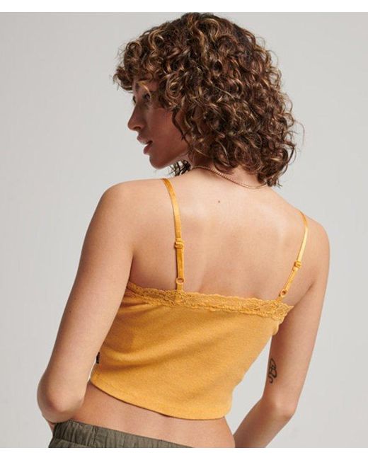 Superdry Yellow & Co Rib Lace Trim Cami Top
