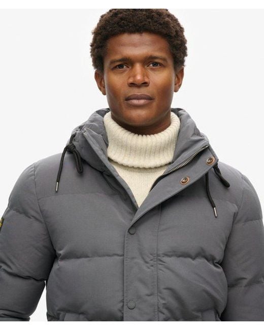 Superdry Gray Mens Fully Lined Brand Embroidered Everest Hooded Puffer Jacket for men
