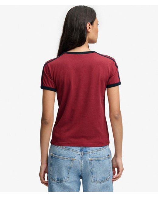 Superdry Red Athletic Essentials Side Stripe T-Shirt