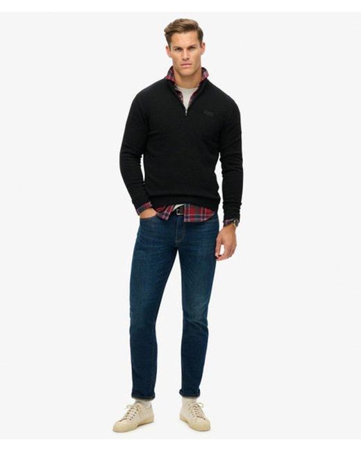 Superdry Black Essential Embroidered Knitted Half Zip Jumper for men