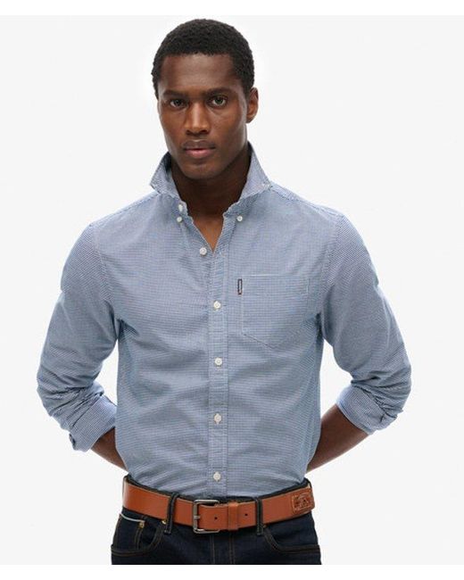 Superdry Blue Essentials Long Sleeve Oxford Shirt for men