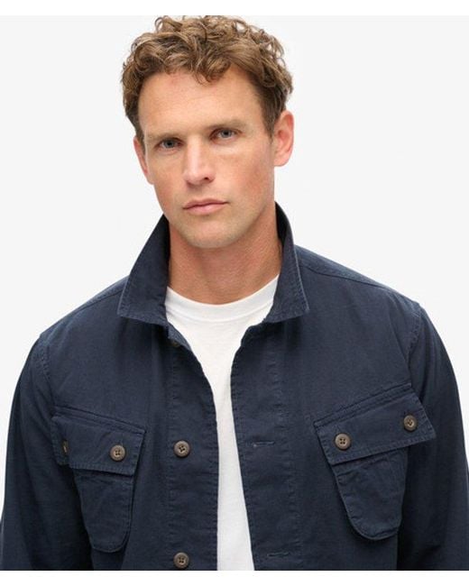 Superdry Blue Cotton Military Overshirt Jacket for men