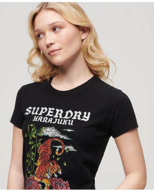 Superdry Tattoo-t-shirt Met Stras in het Black