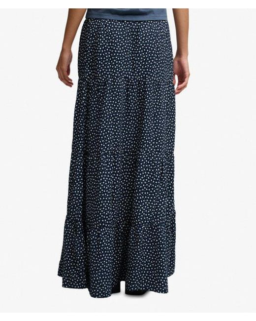 Superdry Blue Woven Tiered Maxi Skirt