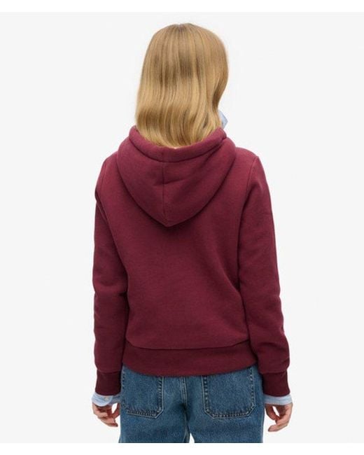 Femme Coton Sweat À Capuche Et Logo Métallisé Luxe, Taille Superdry en coloris Red