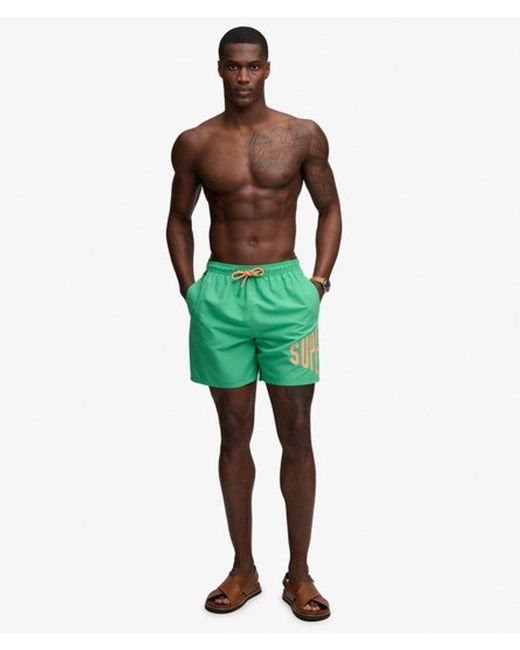 Superdry Green Printed Logo 16-Inch Swim Shorts for men