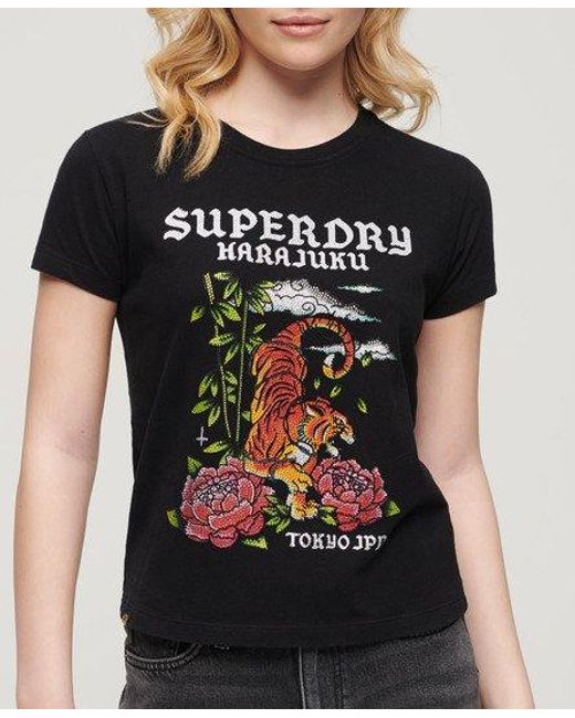 T-shirt à strass effet tatouage Superdry en coloris Black