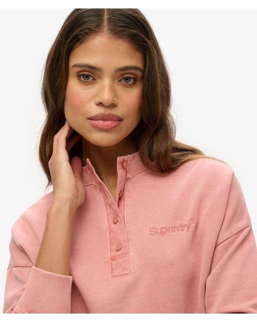 Superdry Pink Embroidered Core Logo Buttoned Crew Sweatshirt