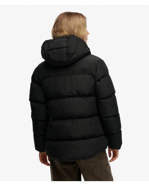 Superdry Black & Co Hooded Mid Length Sports Puffer Jacket