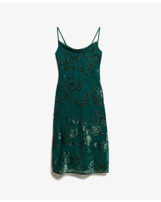 Superdry Green Devore Cowl Neck Midi Slip Dress